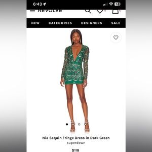Nia Sequin Fringe Dress in Dark Green